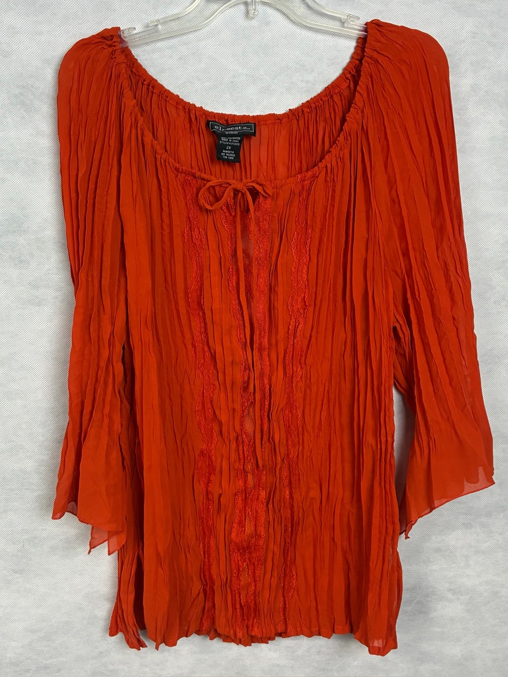 Y2K Elementz Blouse 2X Orange Crinkly Off Shoulder Boho Whimsical Semi Sheer Vtg